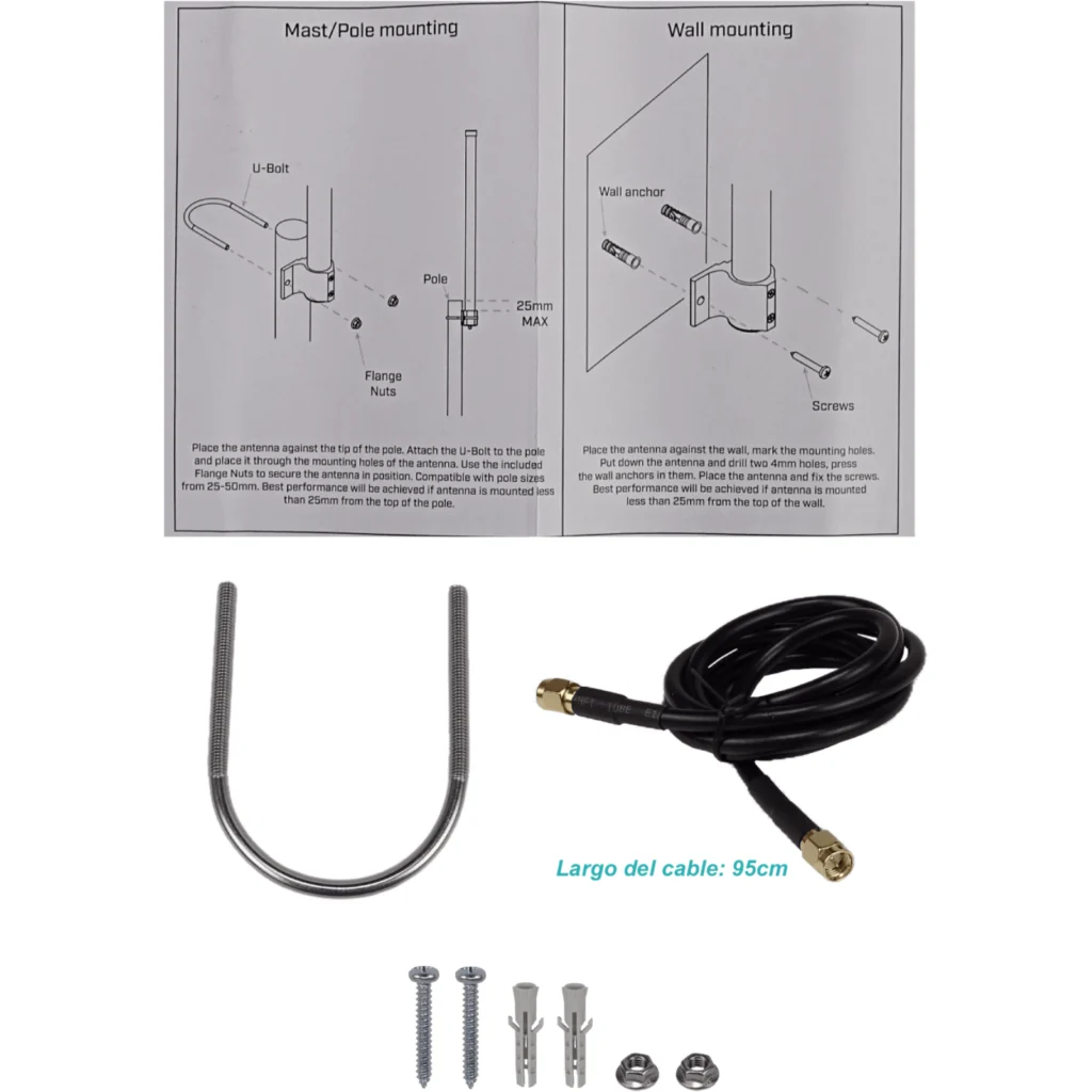 Imagen 1 de MIKROTIK 6,5dBi 824-960MHz Antena Omni 88cm 360x30o .SMA-H/M Cable-1mt