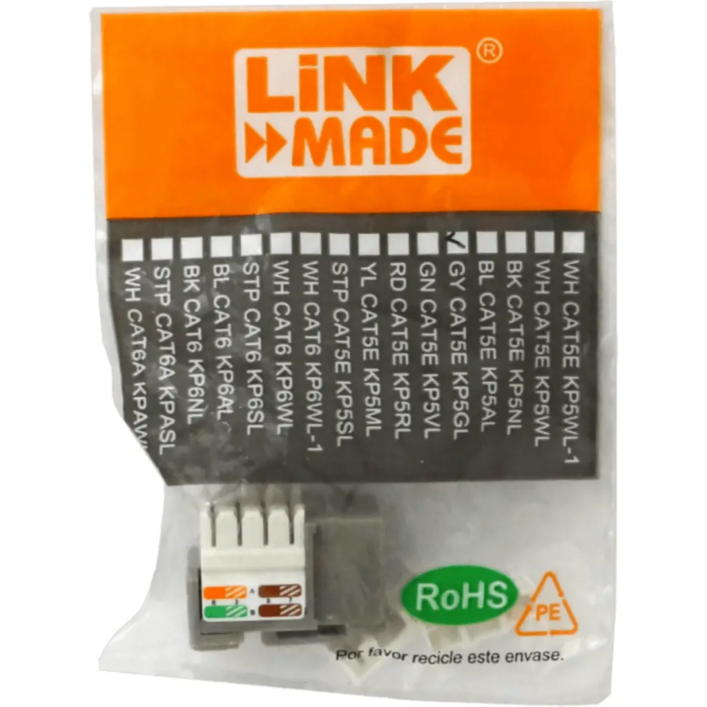 Imagen 3 de Conector RJ-45 Hembra Punchable Keystone  Gris Cat5E U/UTP - Linkmade