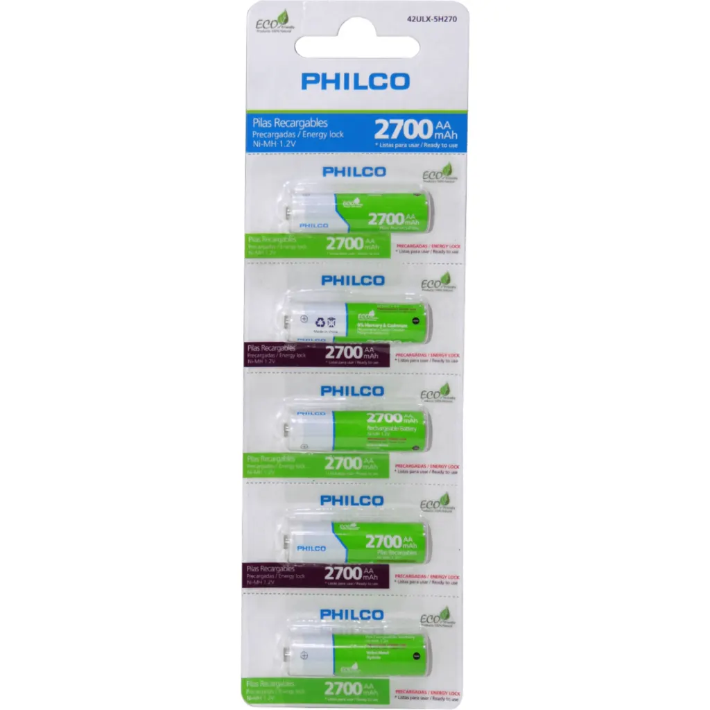 Pack Pilas Recargables Philco 5xAA 2700mAh 1.2V Ni-MH Precargadas