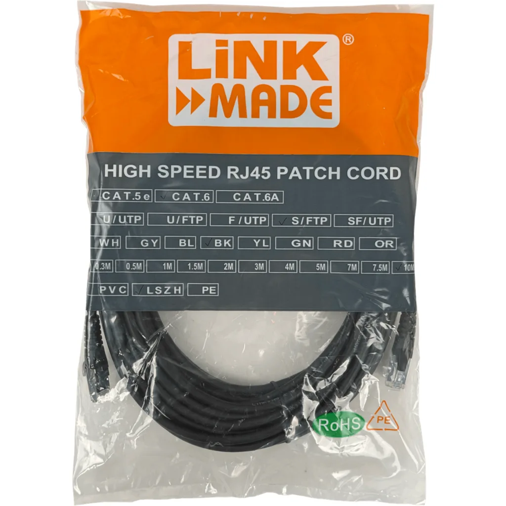 Imagen 3 de CABLE RED LINKMADE S/FTP CAT6 10mt NEGRO LSZH CABLE PATCH INYECTADO MULTIFILAR