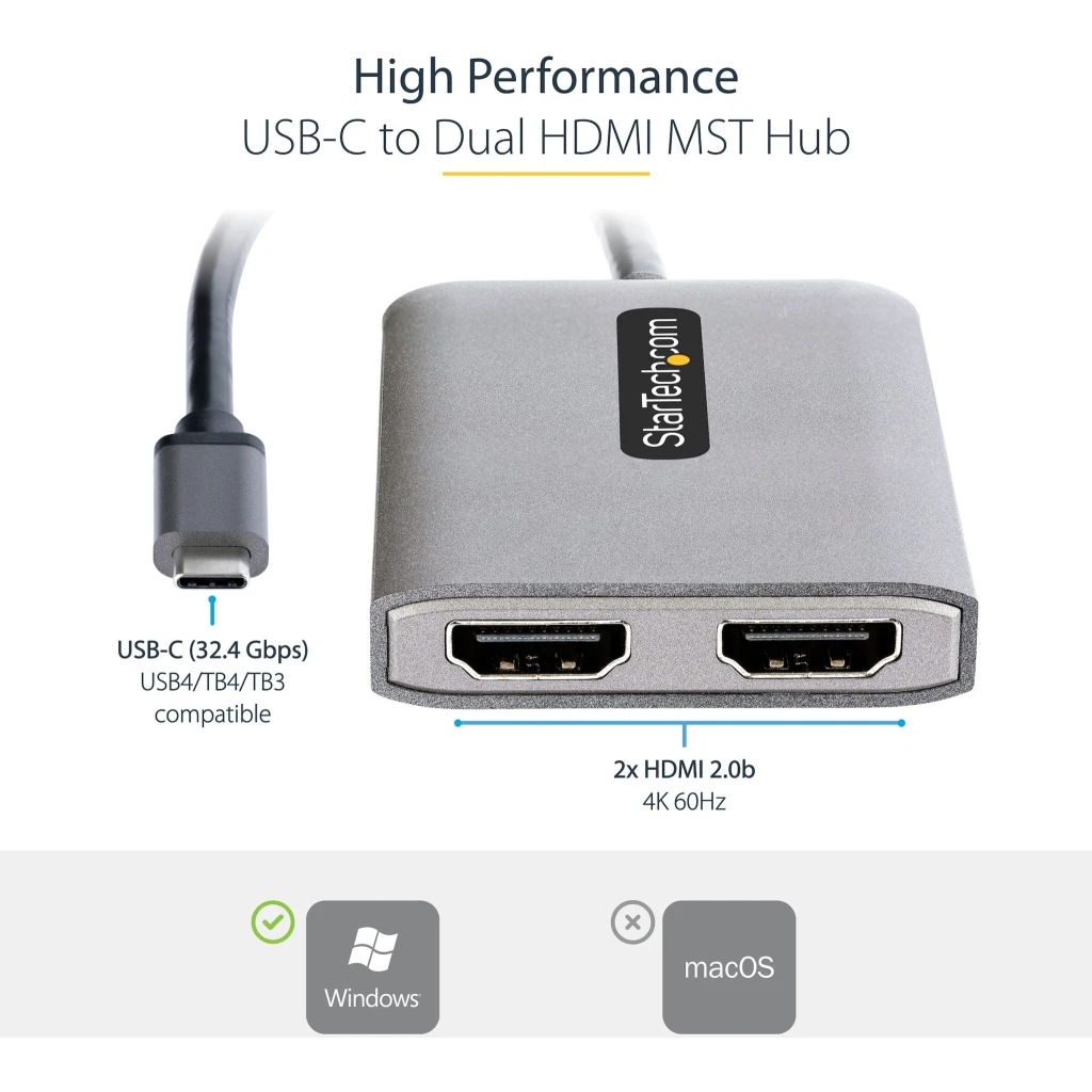Imagen 1 de USB-C to Dual HDMI MST HUB 4K 60Hz