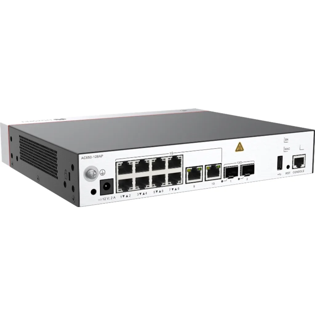 AC650-128AP. Controlador WAC Huawei para 128 AP cuenta con 10 puertos 10/100/1000BASE-T y 2 puertos 10GE SFP+