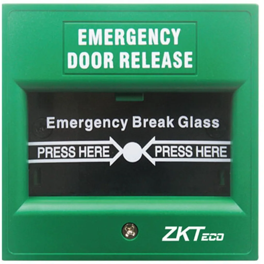 Pulsador de Emergencia ZkTeko Texto en Ingles Color Verde