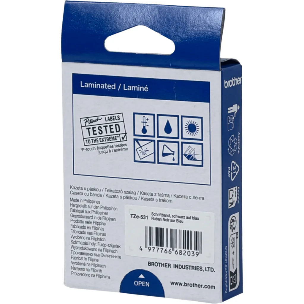 Imagen 2 de BROTHER 12mm Negro en Fondo Azul Cinta 8mt p/PT-H110/E300/E550W/D600VP