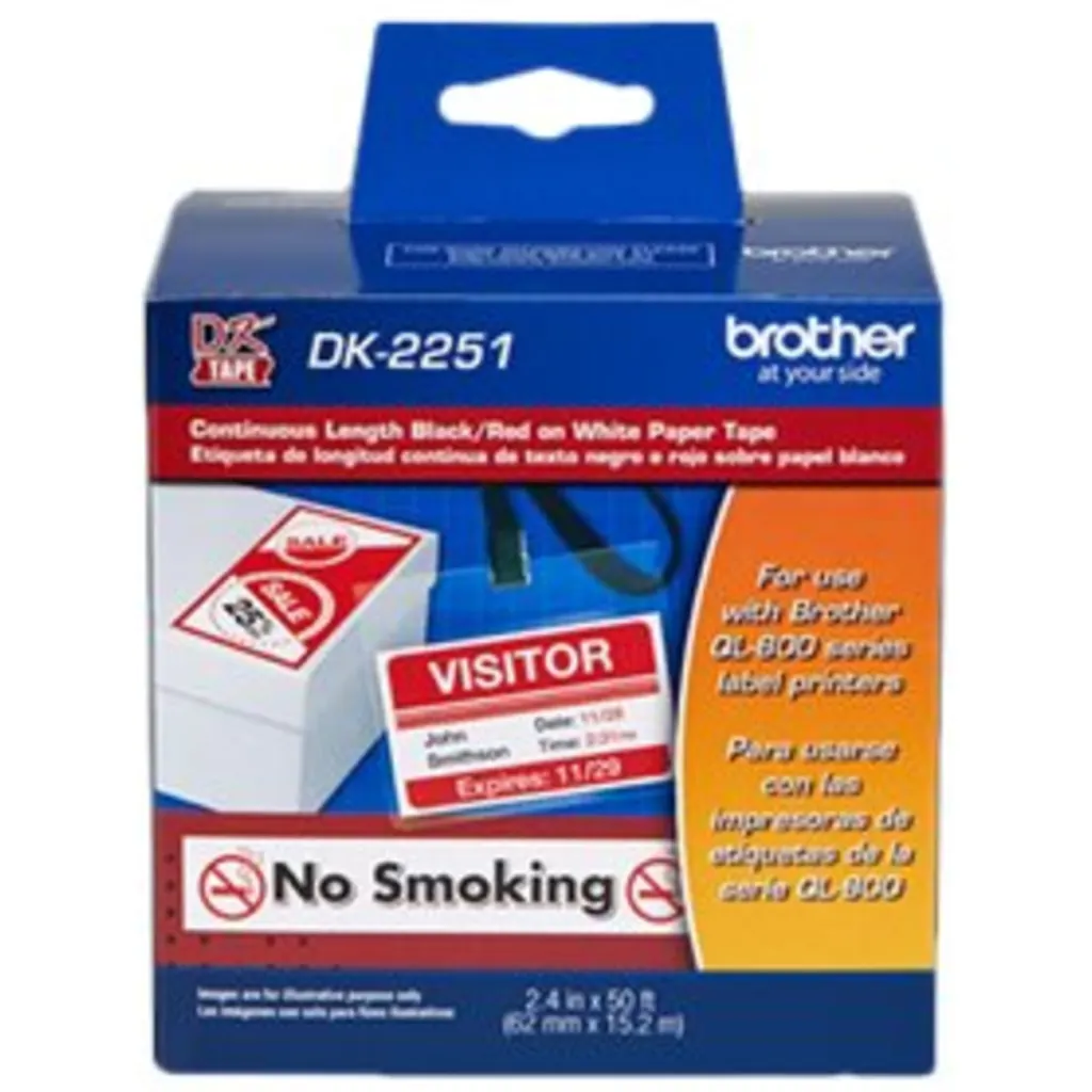 Imagen 3 de Rollo Continuo Brother DK2251 62 mm Etiqueta 15.24 mts Negro/Rojo en Blanco