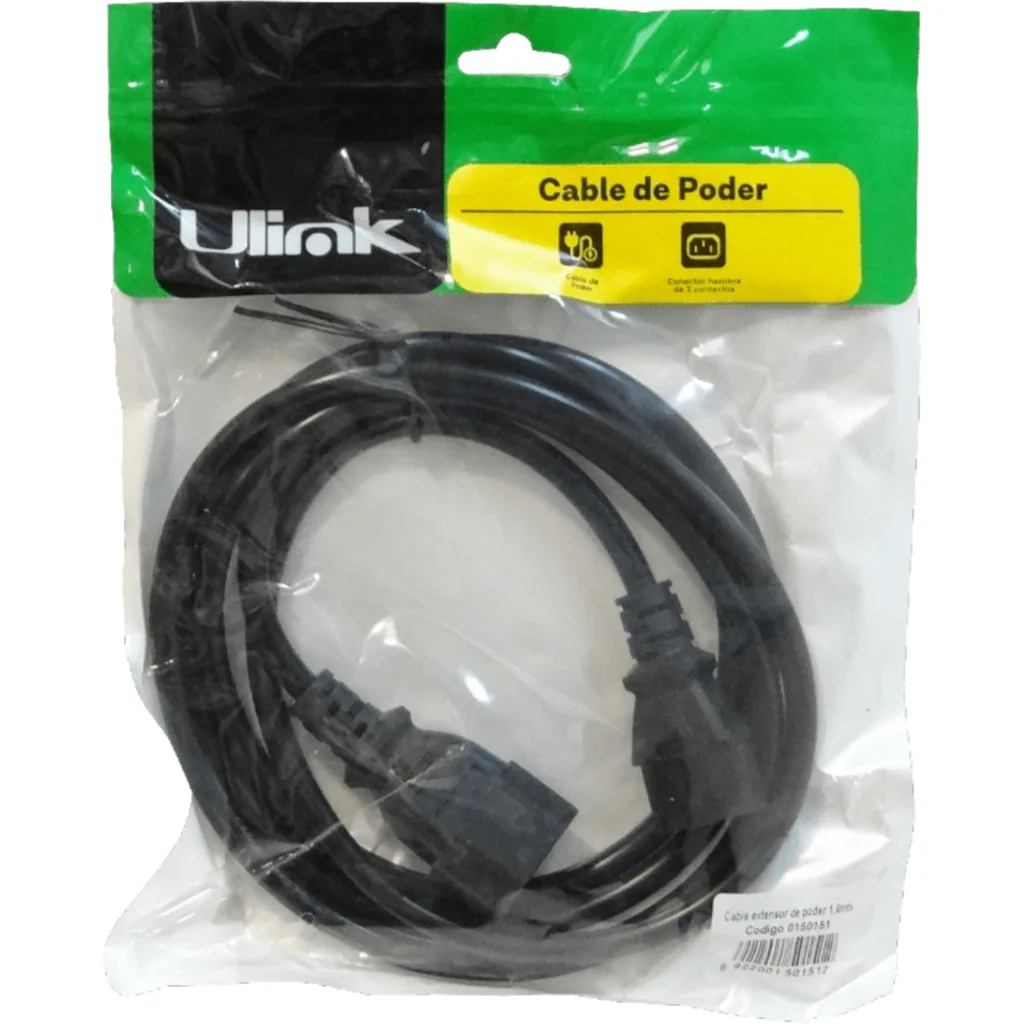 Imagen 2 de CABLE PODER 3*0,75mm2 C13-C14 6A 1.8mt MACHO-HEMBRA Color Negro