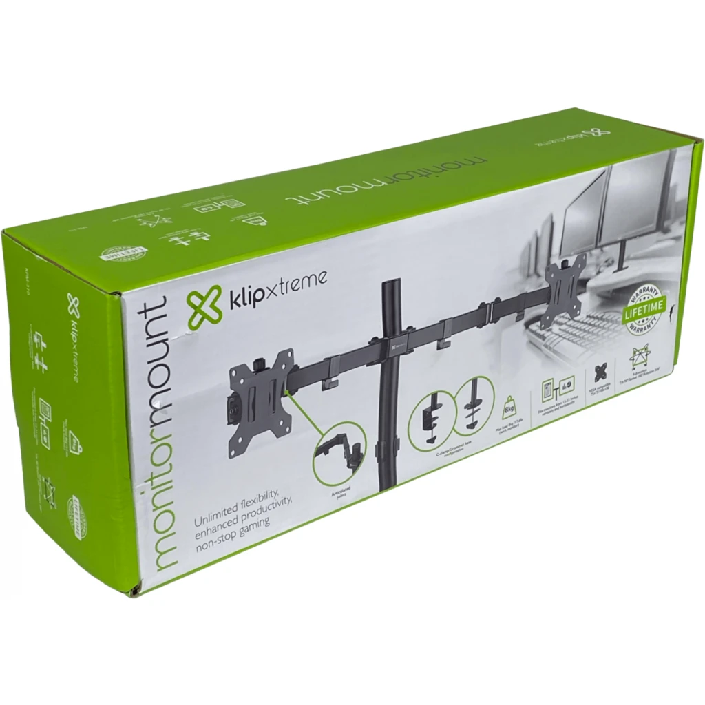 Imagen 4 de KLIPXTREME Soporte 2-monitores 13-32pulg Brazo Articulado 360o 8kg