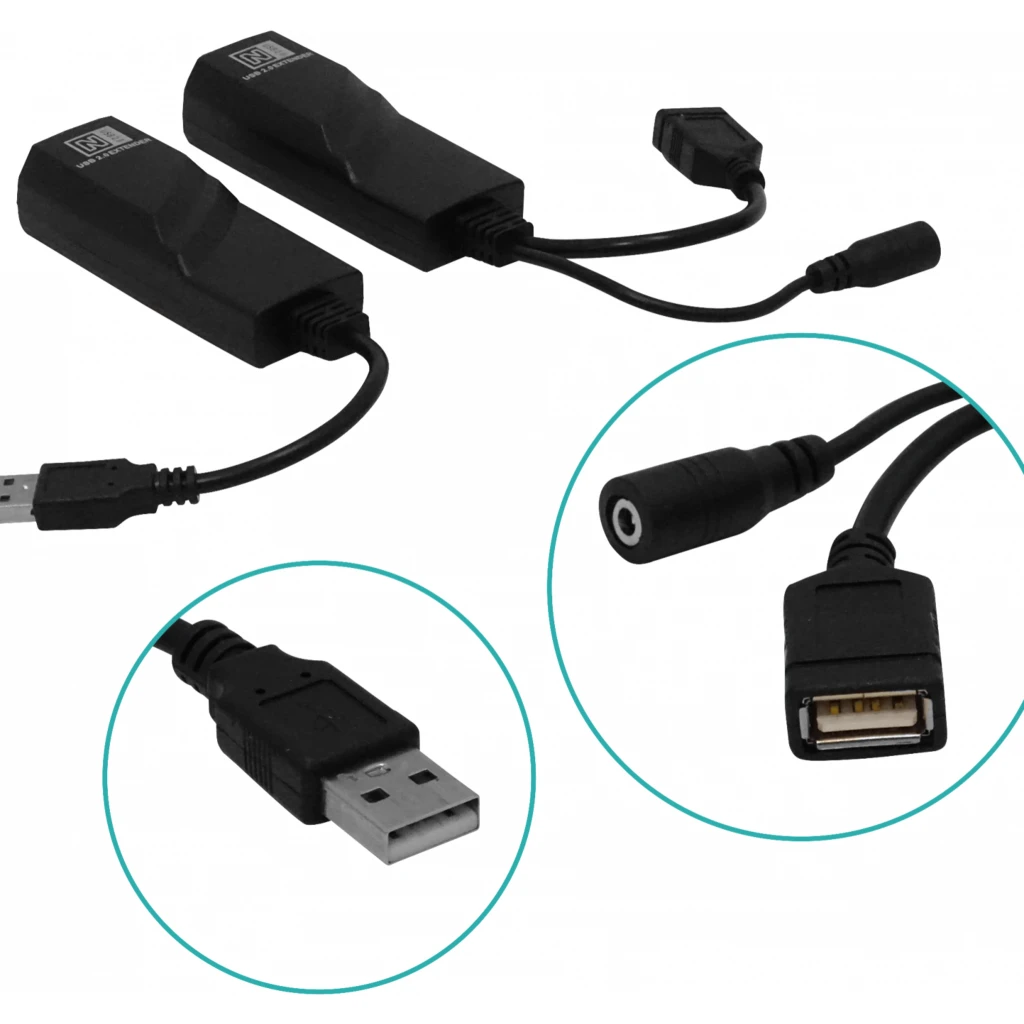 Imagen 2 de Extensión Activa USB 2.0 UTP Cat5 Cat6 50-100mt Inc. 5V/1A A-M A-H
