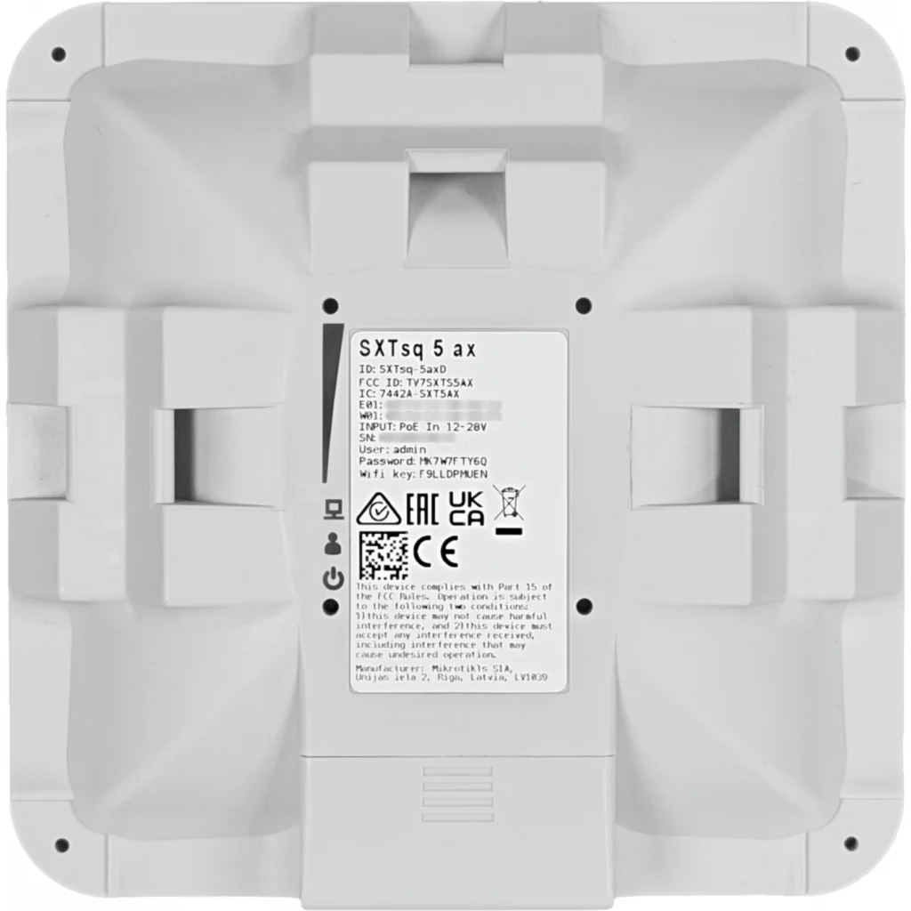 Imagen 5 de SXTsq 5 ax outdoor con Wi-Fi 6 5GHz, antena 16 dBi, CPU 800MHz, Gigabit Ethernet, PoE y RouterOS L4. Ideal para enlaces CPE compactos.