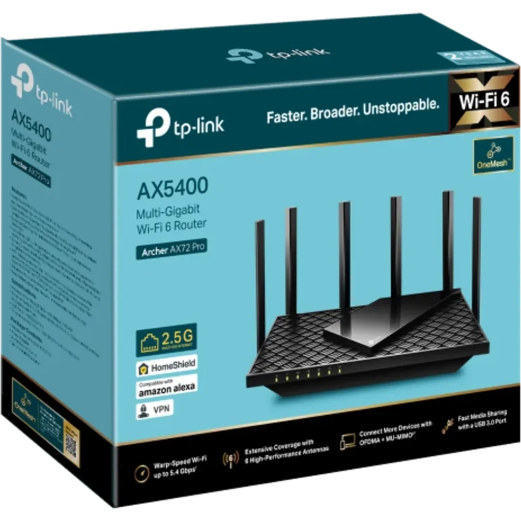 Router Wi-Fi 6 AX5400 con Puerto Multi-Gigabit de 2.5 Gbps, TP-Link Archer AX72 