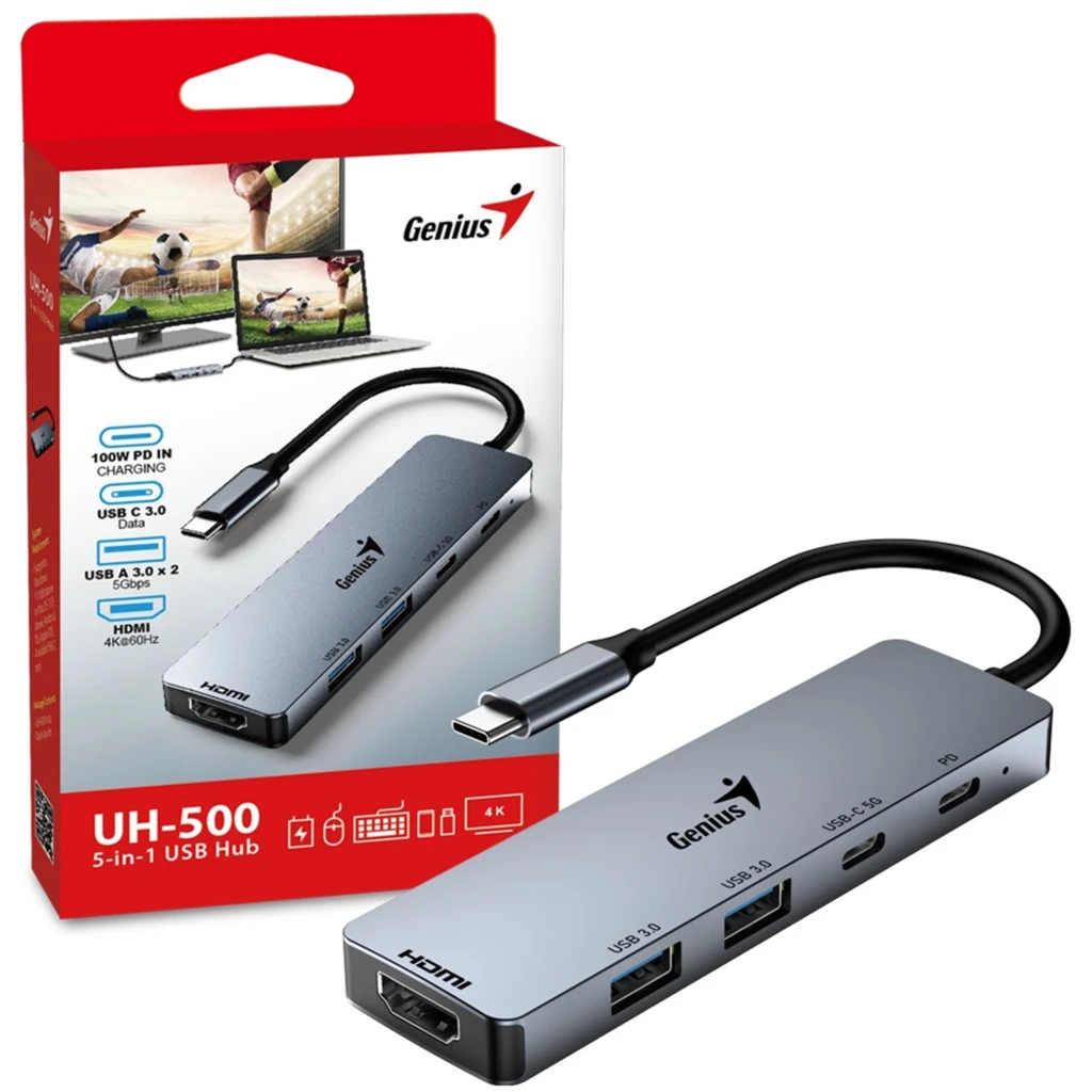 Imagen 4 de GENIUS HUB 5 in 1 PLUG TYPE-C to JACK HDMI, PD, USB 3.0-UH-500-GR