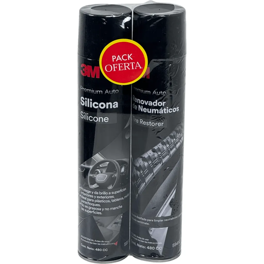 Imagen 1 de 3M Kit Limpieza Spray-480ml Silicona y Renovador de Neumatico