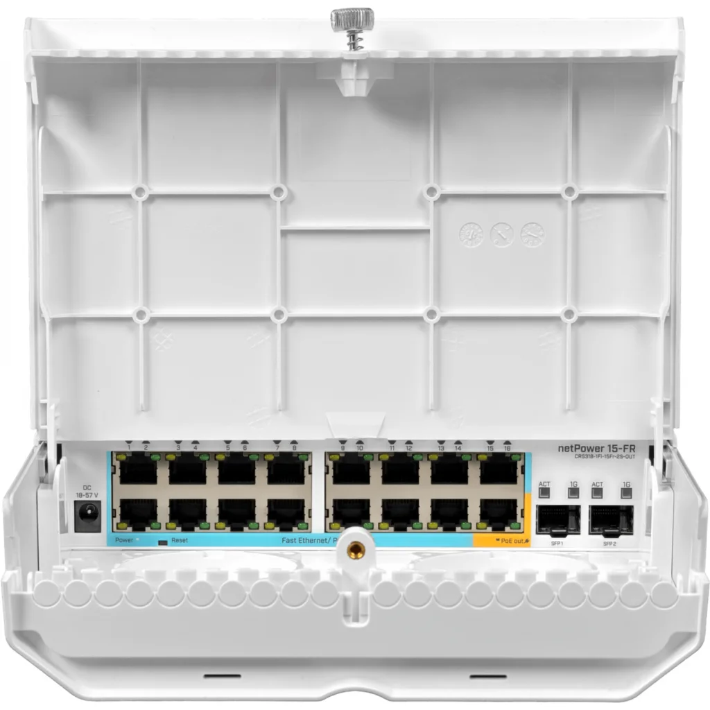 Imagen 6 de MIKROTIK 16-100(15-PoE-in) 2-SFP L5 req18-57V CRS318-1FI-15FR-2S-OUT