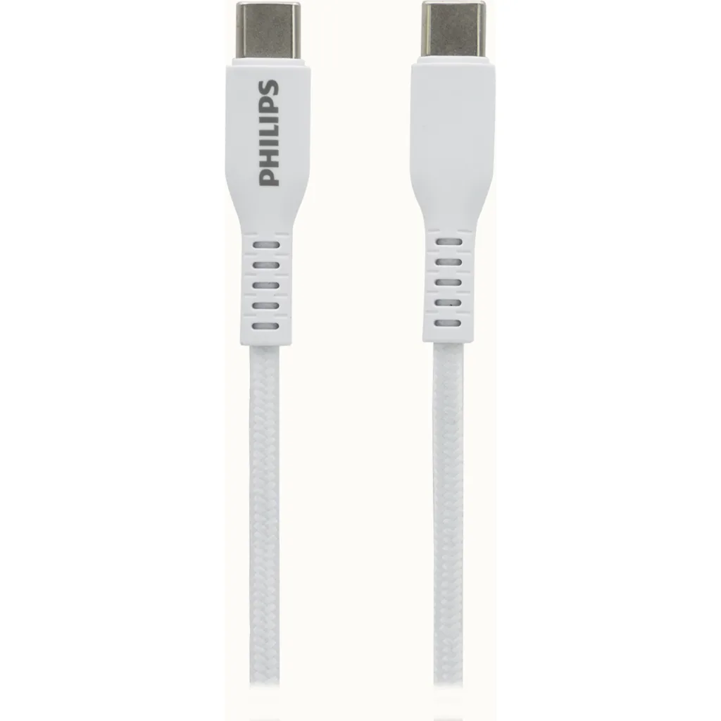 Imagen 1 de Cable USB-C a USB-C M/M 60W max. 1mt cable Blanco Trenzado - Philips