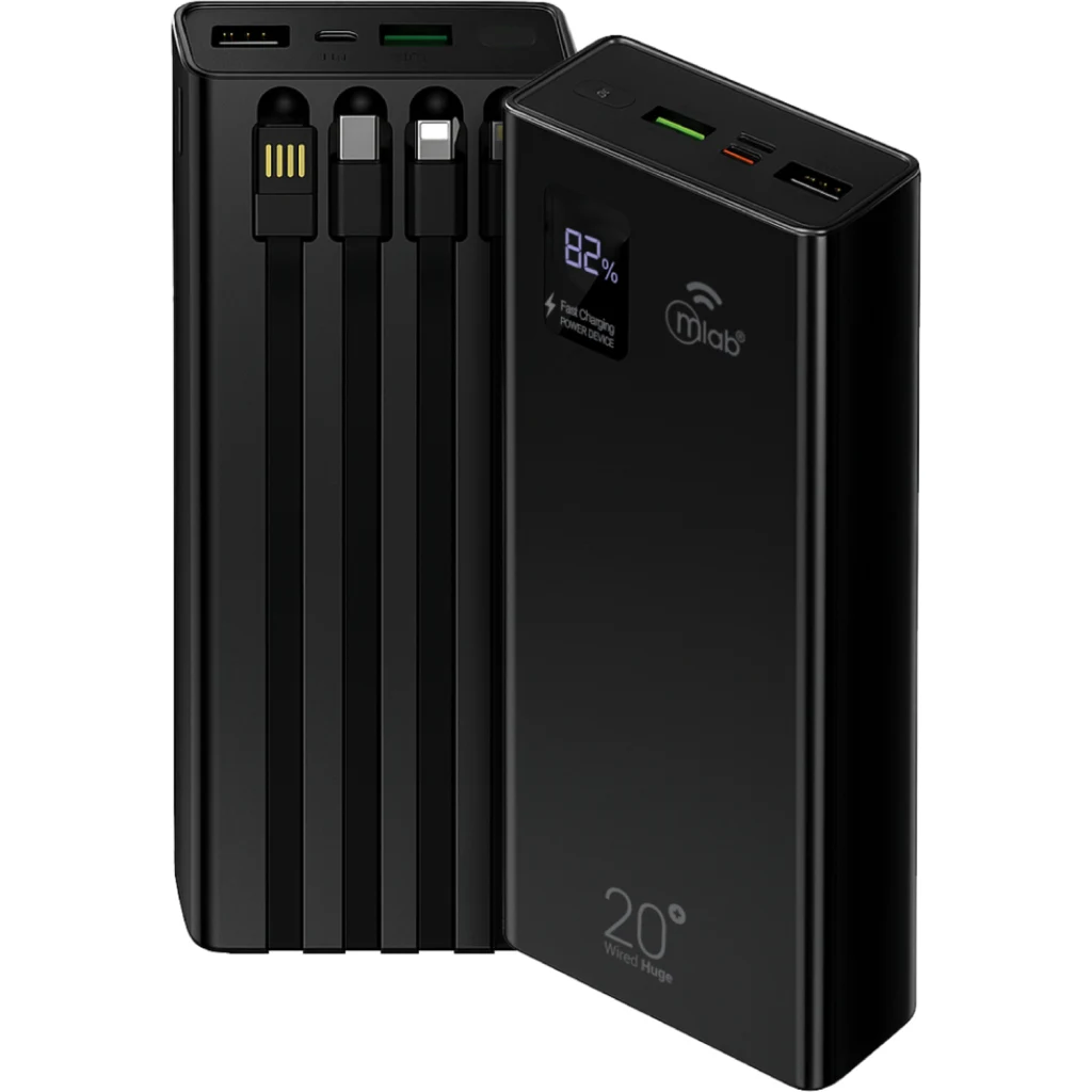 Imagen 1 de MLAB POWERBANK RAPIDO 20.000mAh / 22.5W CARGADOR PORTATIL WIRED HUGE ENERGY BLAC