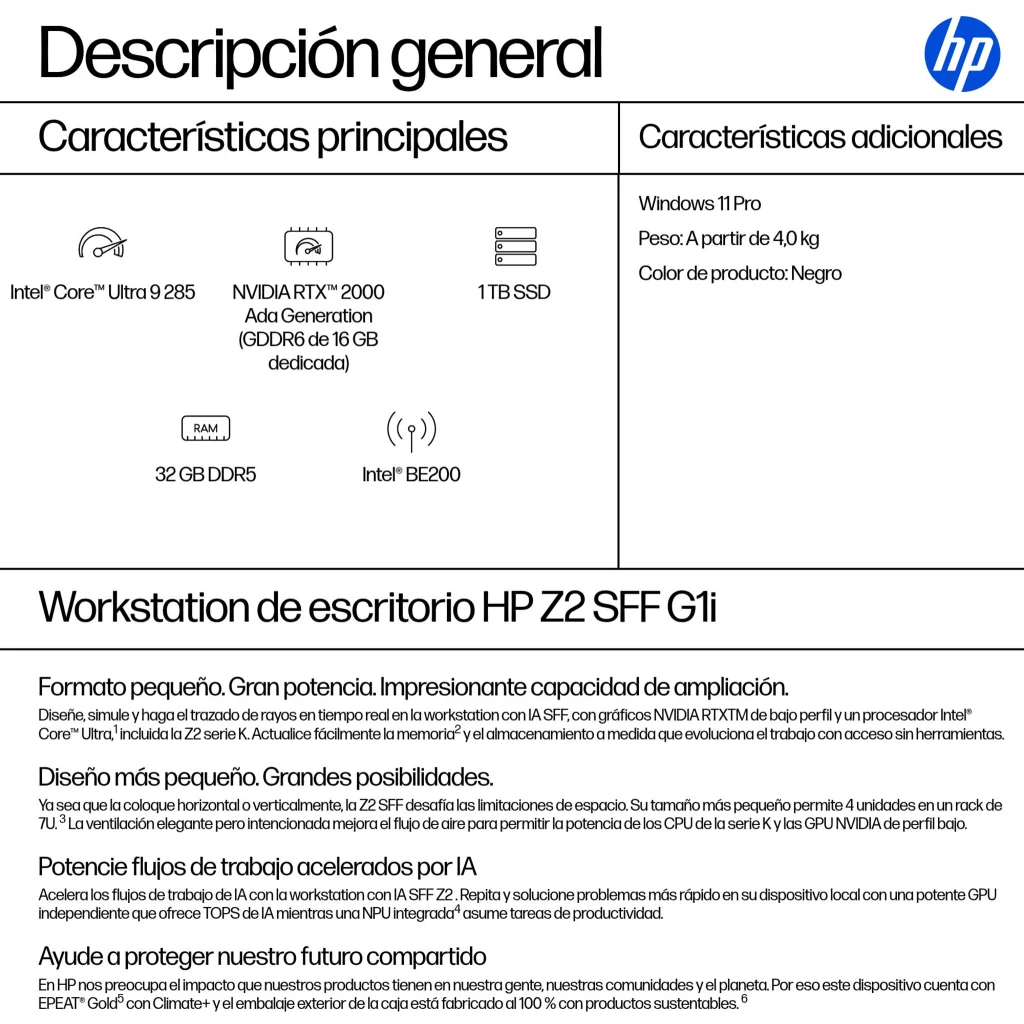 Imagen 2 de Computador Workstation HP Z2 G1i SFF Ultra 9 285 32GB 1TB RTX Ada 2000 16GB W11P