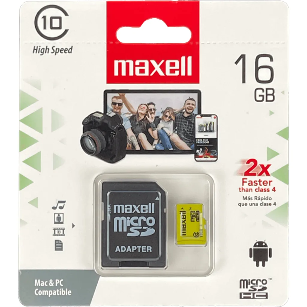 Imagen 1 de Memoria MicroSDHC 16GB Maxell  Class10 SDCS2 c/Adaptador SD