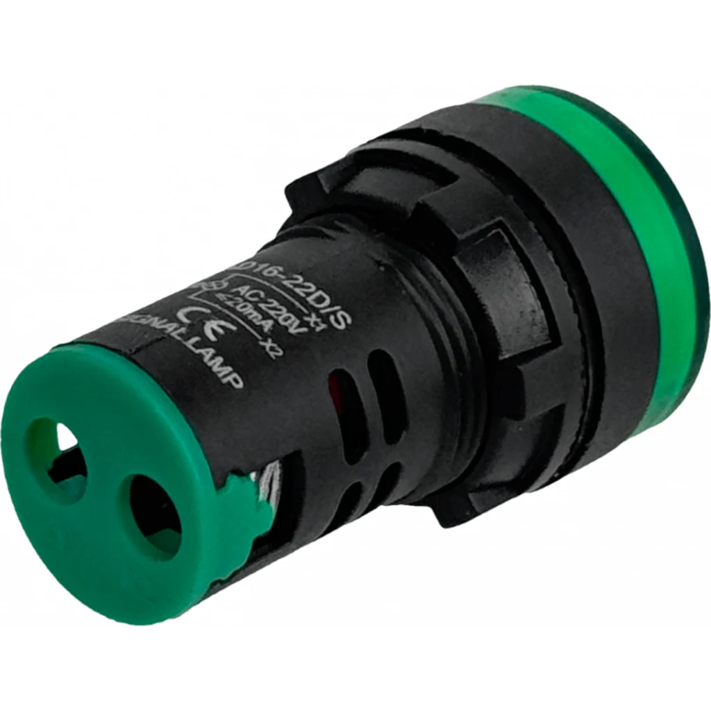 Imagen 2 de Verde Luz Piloto LED 220VAC 20mm-diametro 28mm-cabeza 51mm-altura