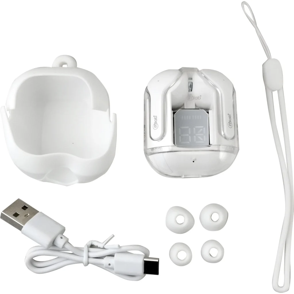 Imagen 2 de MLAB AUDIFONO TWS GLASS CRYSTAL + SILICON CASE WHITE
