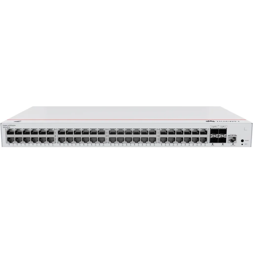 S220-48T4S. Switch Huawei eKit 48 puertos 10/100/1000Base-T 4 Puertos 1GE SFP capacidad de conmutación de 104 Gbit/s capacidad de reenvió de paquetes de 77 Mpps