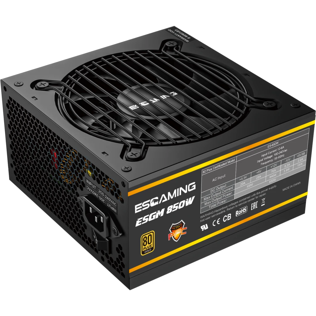 Fuente de Poder EsGaming  850W, 80 Plus Gold, Full Modular ATX Color Negro
