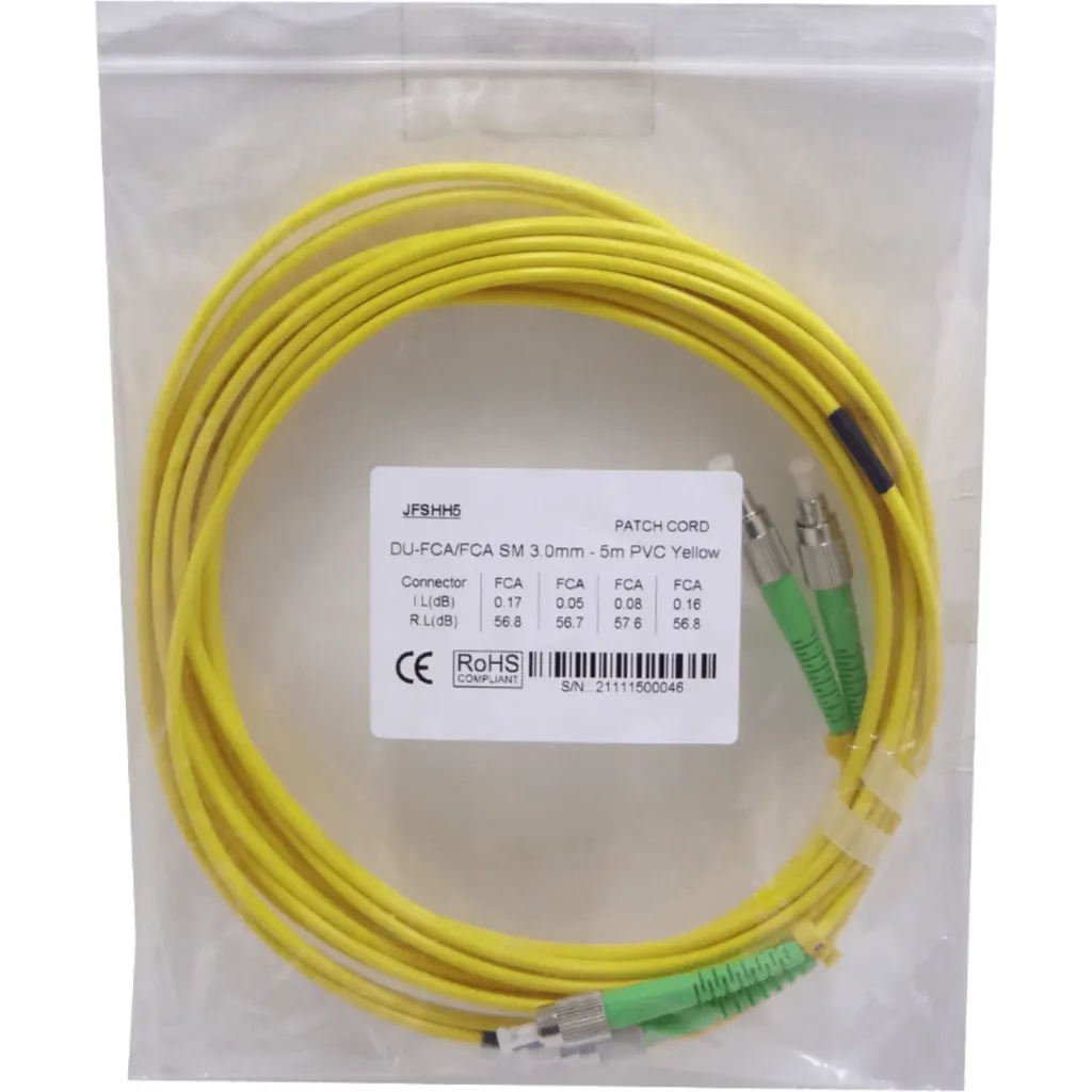 5mt FC/APC-FC/APC MonoModo SM Duplex Jumper Cable Fibra 9/125um 3mm 