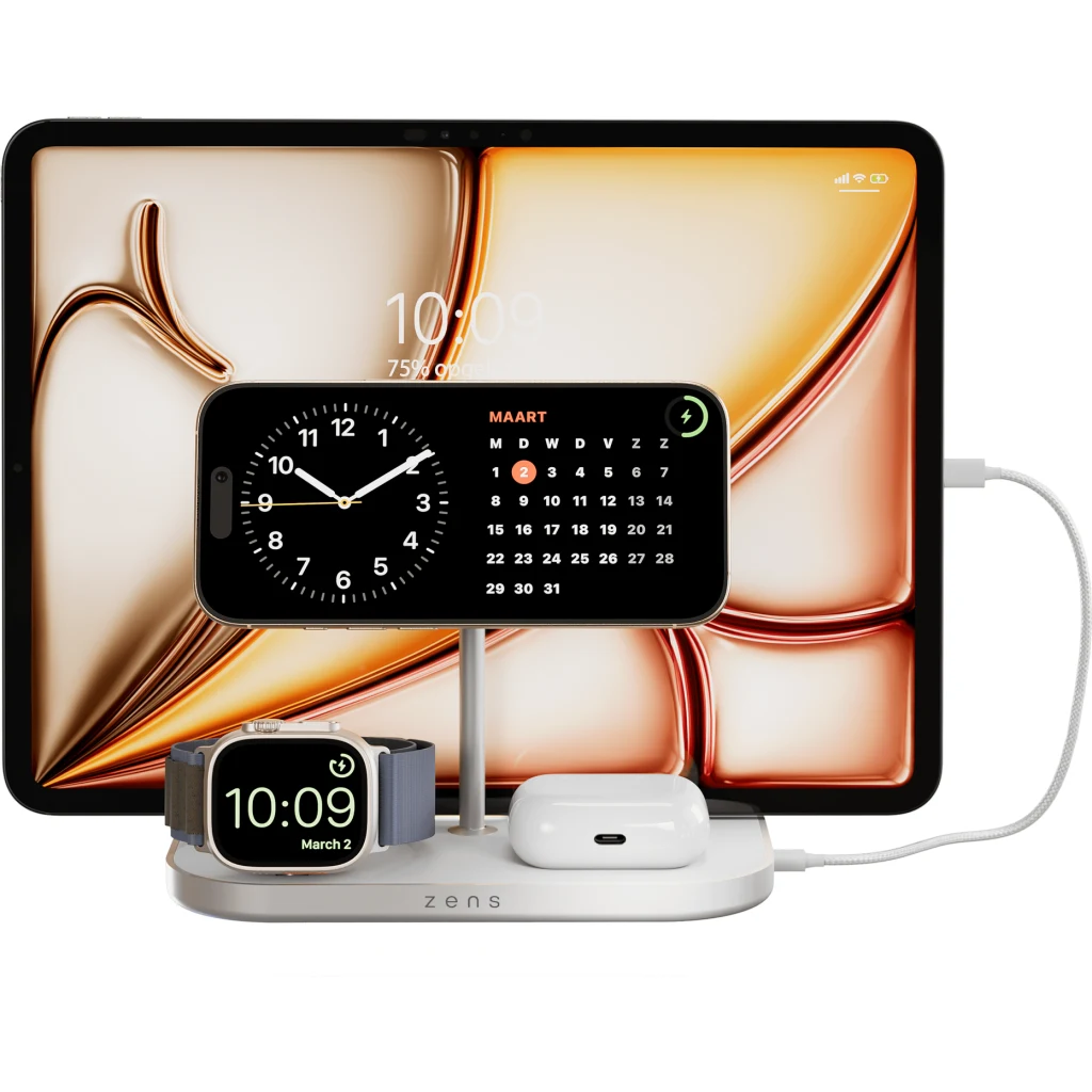 Imagen 5 de Base de Carga Inalámbrica Zens 4 en 1 15W USB-C Soporte iPad MagSage Qi2 60W