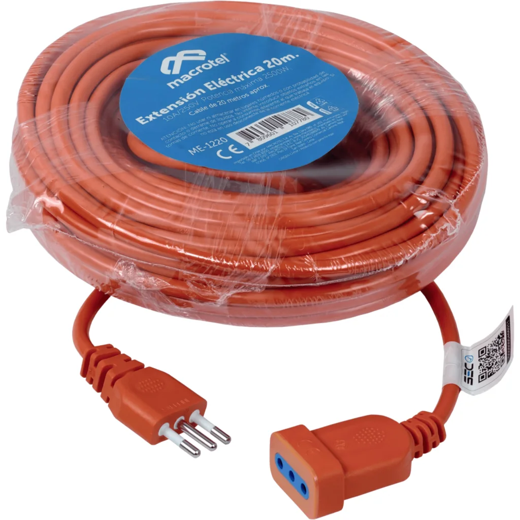 Imagen 1 de Alargador Extensión Eléctrico M/H 20mts Color Naranjo - Macrotel ME-1220