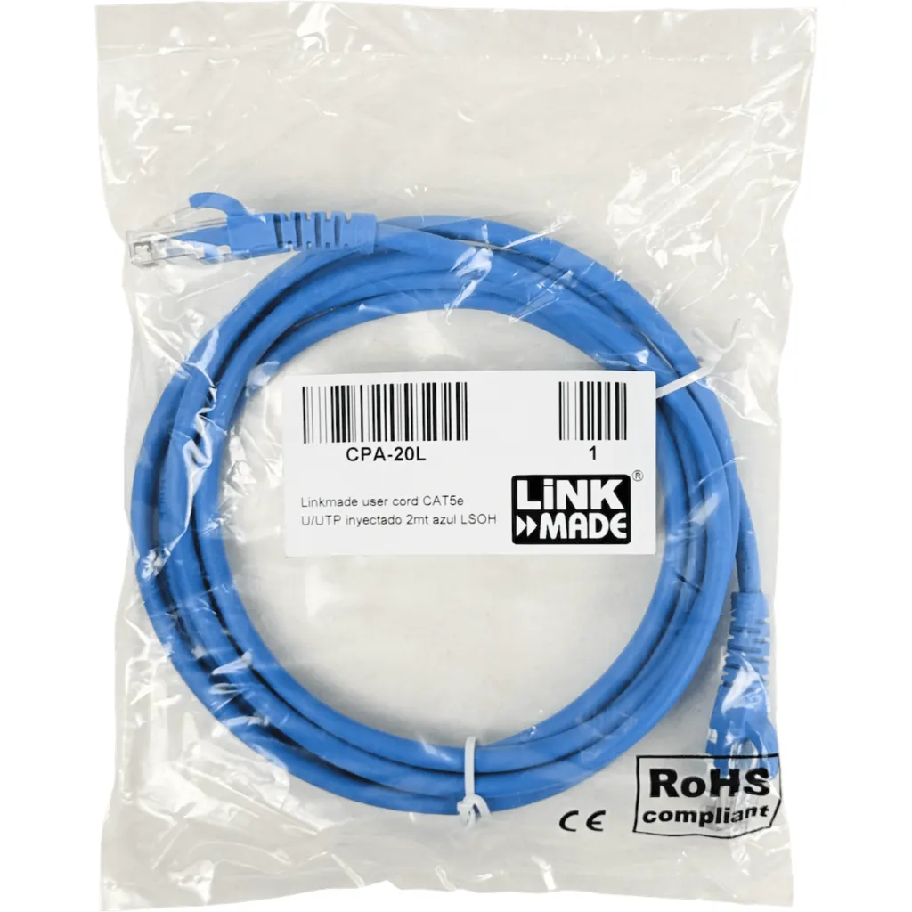 Imagen 2 de LINKMADE 2MT CAT5E AZUL LSZH CABLE PATCH INYECTADO MULTIFILAR