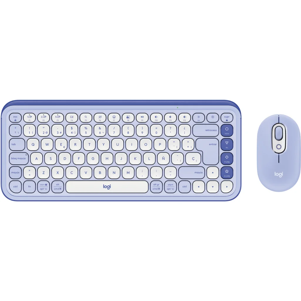 Kit Teclado Mouse Logitech Pop Icon Conectividad Inalámbrica BT Lila/Blanco
