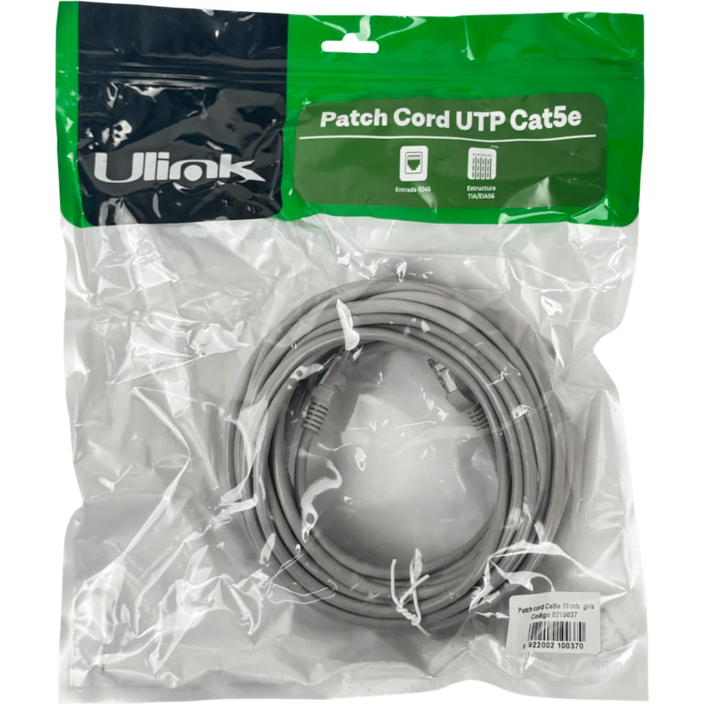 Imagen 3 de 10mt PatchCord 1-unidad CAT5E UTP 26AWG-CCA Gris RJ45 Inyectado