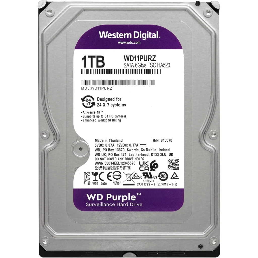Imagen 1 de Disco Duro Western Digital Purple 1TB 3.5" 5400RPM 64mb IntelliPower p/Video Vig