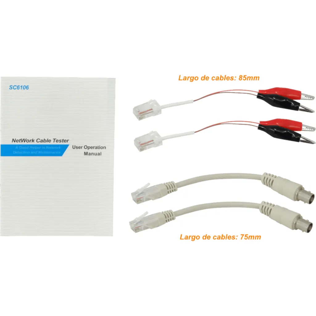Tester 2-RJ45 BNC Pinzas c/Display c/Audio req-4-AAA
