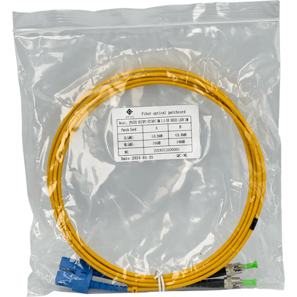 Imagen 1 de 2mt SC/UPC-ST/APC MonoModo SM Duplex Jumper Cable Fibra 3.0mm 9/125um