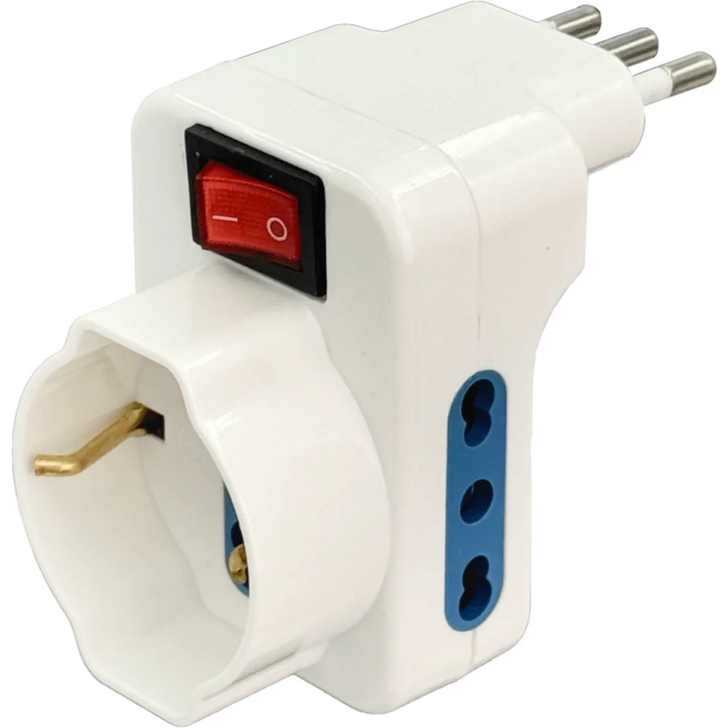 Triple Schuko/IH a IM 6A 250V 1500W Blanco interruptor Piloto