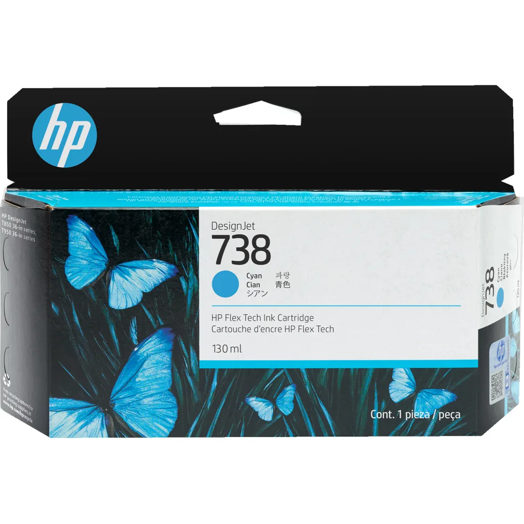Cartridge HP 738 Cyan para DesignJet T850 y T950, 130ml