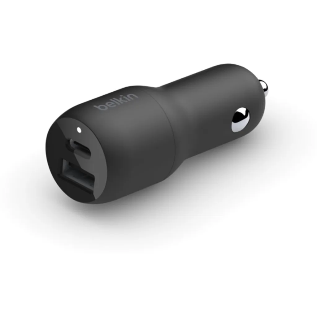 Belkin Dual Car Charger - Adaptador de corriente para el coche - 37 vatios - PD 3.0 - 2 conectores de salida (USB, 24 pin USB-C)