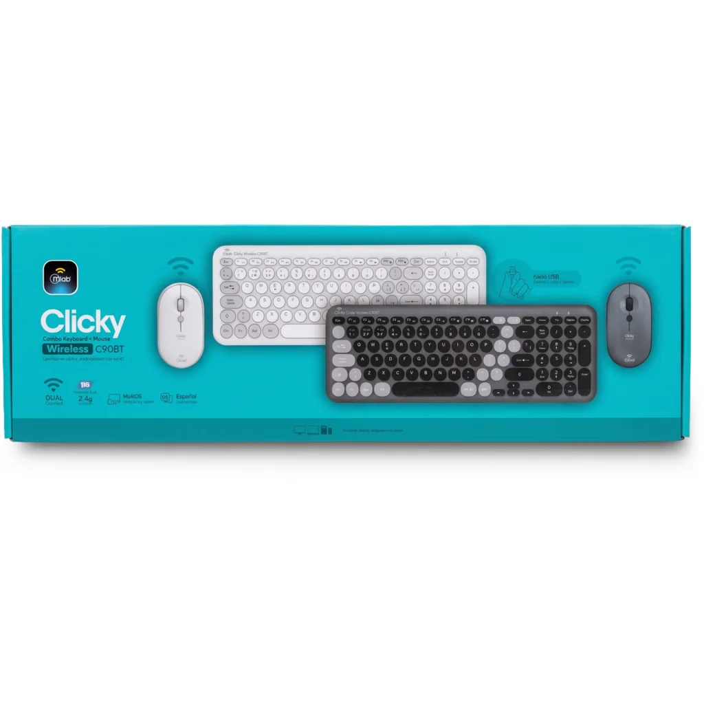 Imagen 1 de MLAB KIT TECLADO Y MOUSE MINI BLUETOOTH + 2,4GHZ 1600DPI CLICKY C80BT WHITE/GRAY