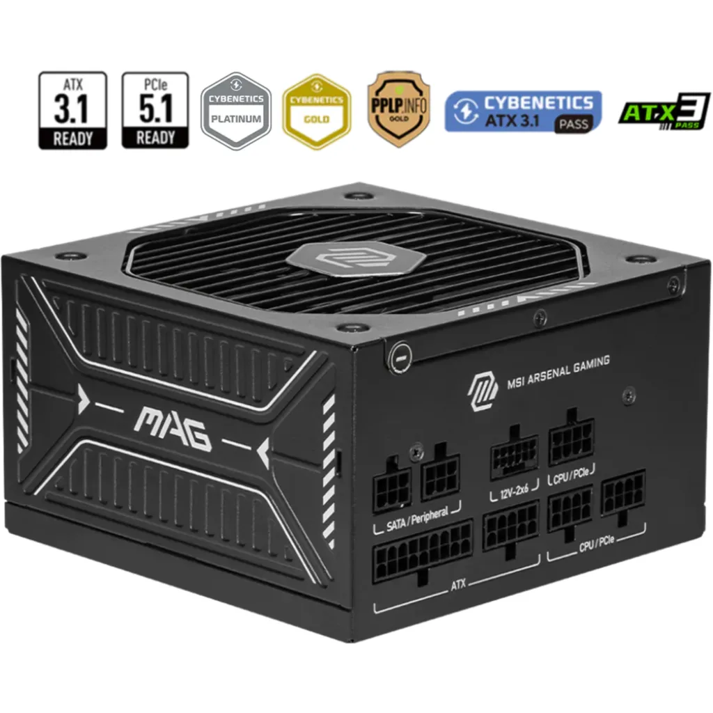Fuente de Poder MSI MAG A750GLS PCIE5 750W 80Plus Gold PFC Activo ATX Modular