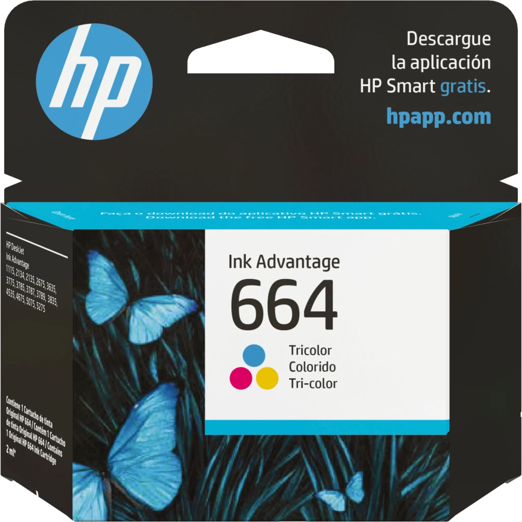 Cartridge HP 664 Tricolor Tinta para Deskjet IA 1115/2135/3635/3775, 100Pág 2ml 