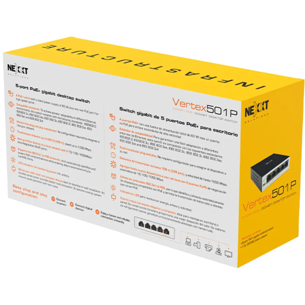 Imagen 5 de Switch de Escritorio 5 Puertos Nexxt , Gigabit Ethernet, 4 POE+ 60W