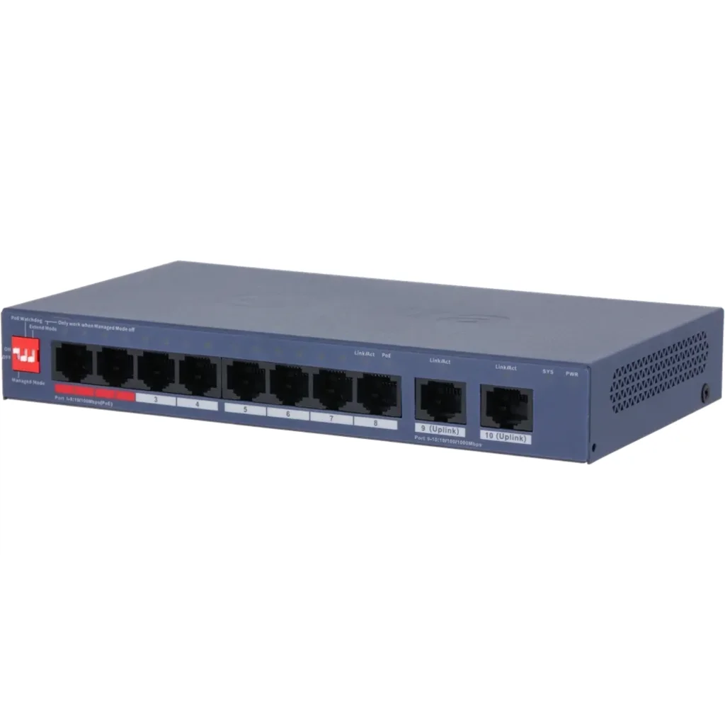 Imagen 1 de Switch Dahua Cloud 8 Puertos Poe 110W 100Mbps 2x1Gbps Uplink Desktop