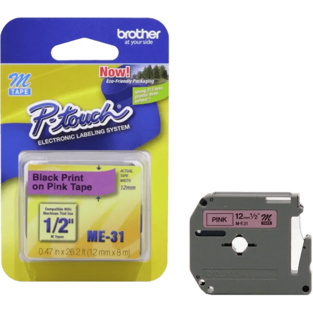 Imagen 2 de BROTHER 12mm Negro en Fondo Rosado Cinta 8mt p/PT-90