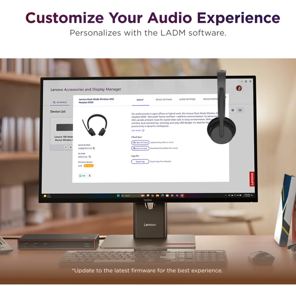 Imagen 8 de Audifono Lenovo Dual-Mode Wireless ANC 6550 USB-A Teams Bluetooth5.3