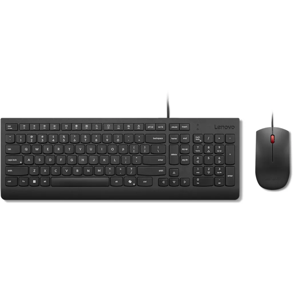 Kit Teclado Mouse Alámbrico Lenovo, óptico 1600dpi USB Negro