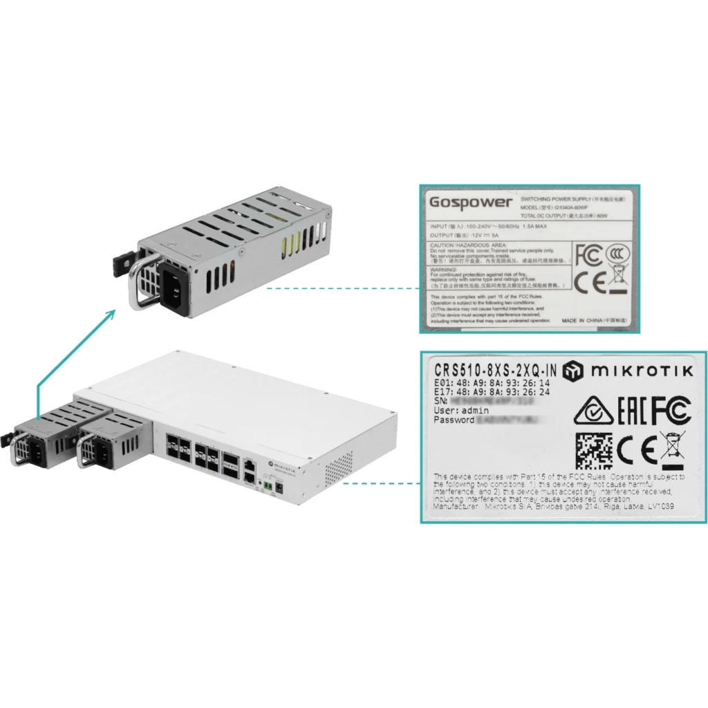 Imagen 1 de MIKROTIK 8-SFP28-25G 2-QSFP28-100G 1-100 L5 2-220VAC req-cables-C13