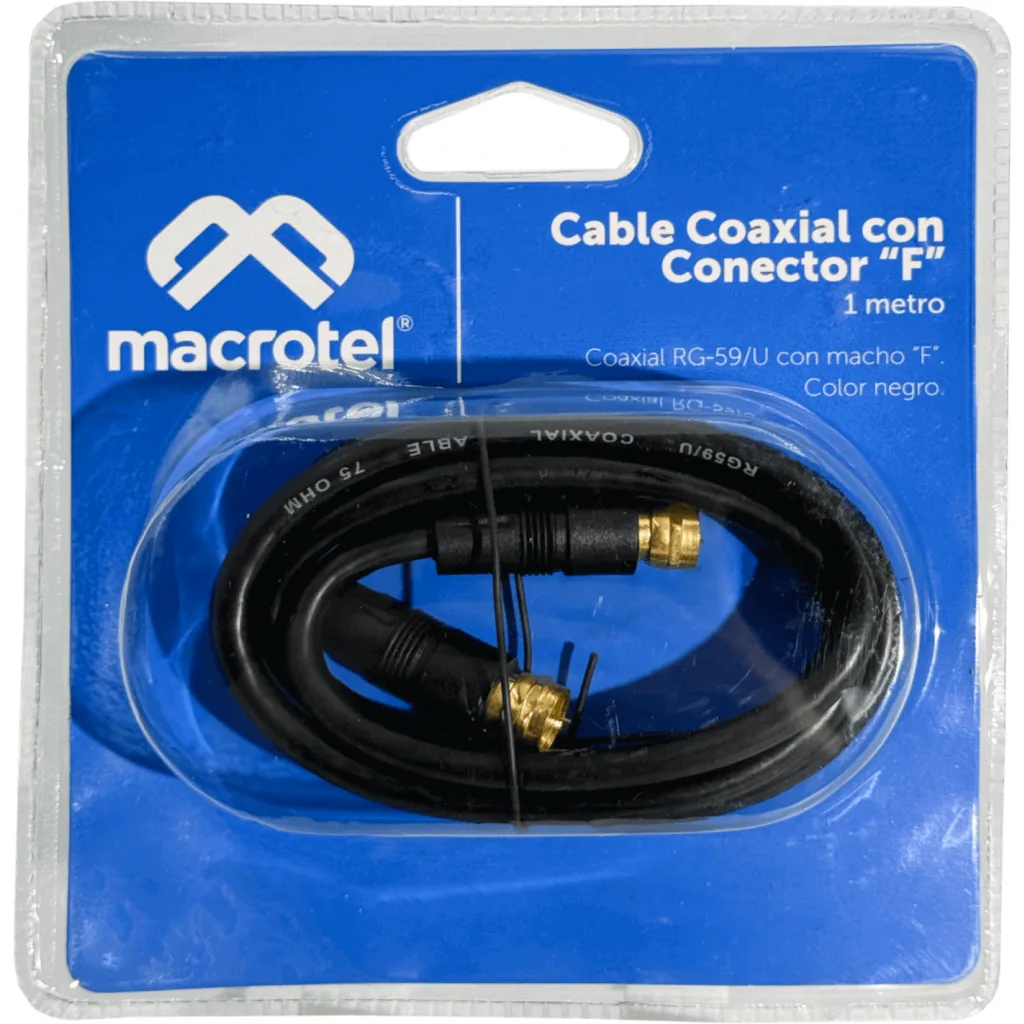 Imagen 2 de MACROTEL Cable RG59 Coaxial F-M F-M 1mt Negro TV-Cable