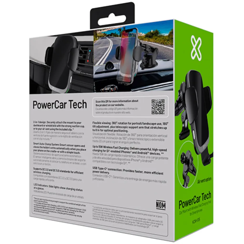 Imagen 18 de Klip Xtreme - Car wireless charging holder - 15 Watt - 24 pin USB-C - Cellular phone - Wireless - Para Smartphones - Automatic