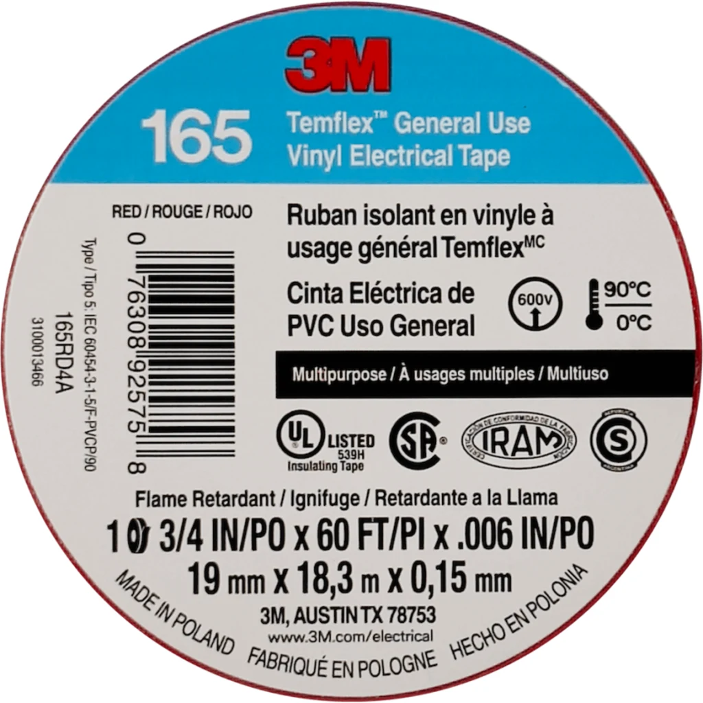 Imagen 1 de 3M 18mt 165 Roja Huincha Cinta Aisladora PVC 19mm 0,15mm 600V 0-90oC