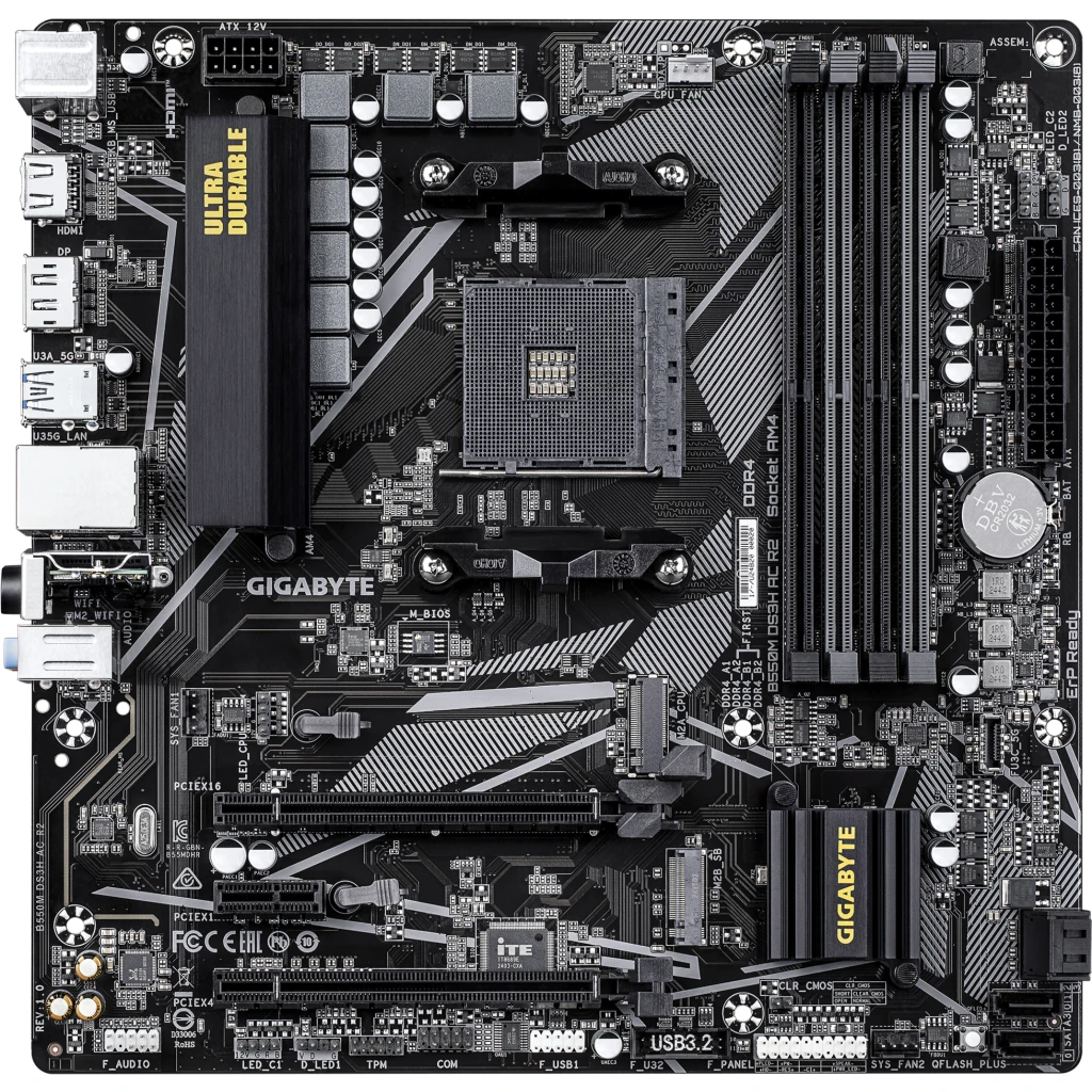 Imagen 1 de Tarjeta Madre Gigabyte B550M DS3H AC R2 Socket AM4 4*DIMM GbE LAN WIFI mATX